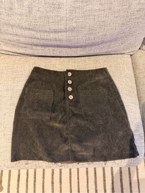 Altar'd State Dark Brown Corduroy Button-Front Mini Skirt